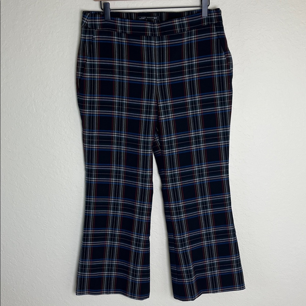 Zara Multicolored Plaid Cropped Flair Pants Sz 8 - Picture 2 of 5